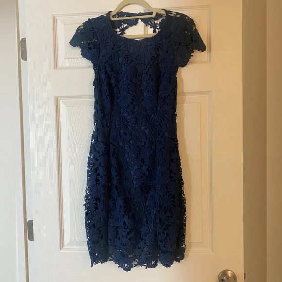 Lulu’s Romance Language Navy Blue Backless Lace Dress - Picture 4 of 8